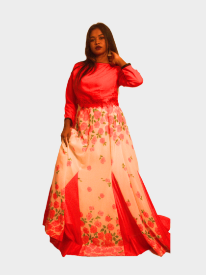 Red Georgette Floral Ghagra - Image 4