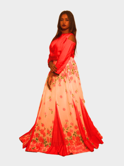 Red Georgette Floral Ghagra - Image 2