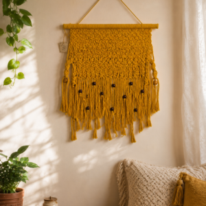 Ochre Mustard Hand-Knotted Cotton Macrame Wall Hanging
