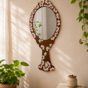 Daisy Vine Hand-Painted Wooden Wall Mirror Frame Decor