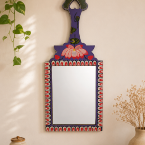 Royal Purple Lotus Hand-Painted Wooden Mirror Frame