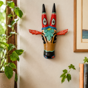 Hand-Painted Floral Horned Wooden Cow Head Wall Décor