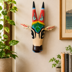 Heritage Hand-Painted Cream Wooden Cow Head Wall Sculpture
