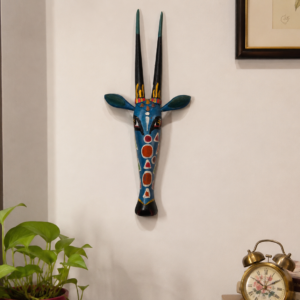 Sky Blue Handcrafted Wooden Antelope Head Wall Décor