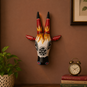 Festive White Wooden Cow Head Wall Art with Sun Medallion