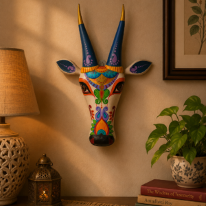 Elongated White Wooden Antelope Head Wall Hanging Décor