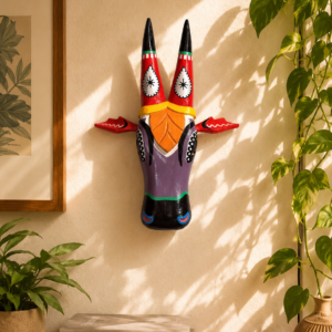 Majestic Purple Wooden Cow Head Handpainted Wall Décor