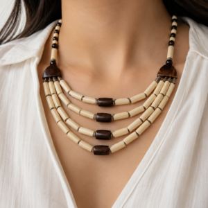 Handcrafted Multi Strand Wooden Bead Necklace For Women