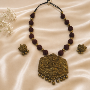 Antique Gold Lakshmi Temple Pendant Rudraksha Bead Jewellery Set