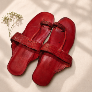 Maroon Handwoven Leather Kolhapuri Toe Ring Sandals