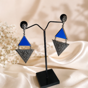 Handcrafted German Silver Blue Triangular Drop Earrings