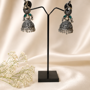 Handcrafted German Silver Peacock Jhumka Earrings