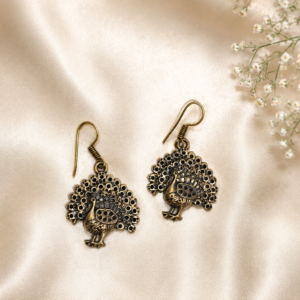 Antique Brass Peacock Filigree Hook Dangle Earrings
