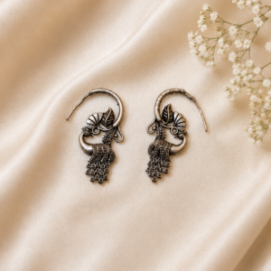 Handcrafted Peacock Motif German Silver Hook Earrings