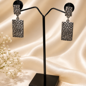 Modern Textured German Silver Rectangle Drop Earrings