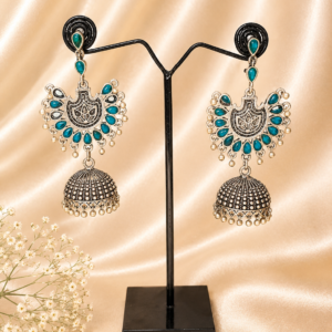Antique Brass Peacock Jhumka Earrings with Turquoise
