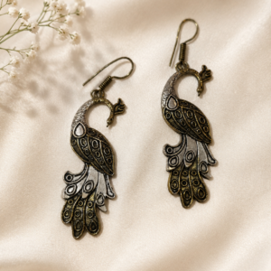 Antique German Brass Peacock Dangler Hook Earrings