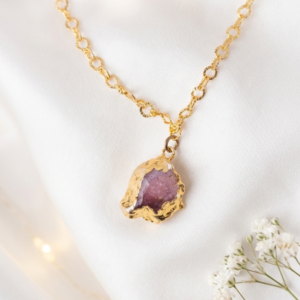 Gold Plated Chain Necklace With Amethyst Geode Slice Pendant