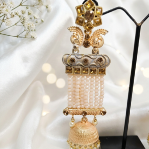 Peach Beaded Chandelier Jhumka Earrings with Pearls