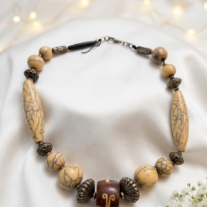 Artisanal Off White Crackle Beaded Statement Necklace