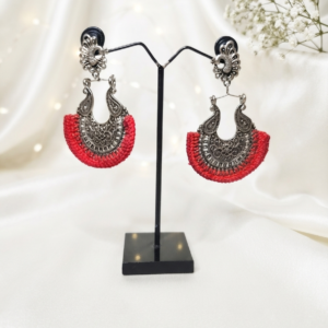 Red Crochet Thread Trim German Peacock Hook Earrings
