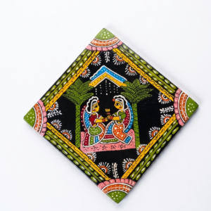 Cheriyal Village Life Diamond Hand-Painted Wooden Plaque
