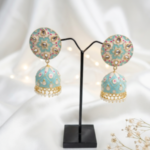 Mint Green Meenakari Mandala Kundan Jhumka Earrings