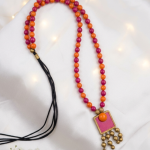 Handcrafted Terracotta Beaded Necklace with Square Pendant
