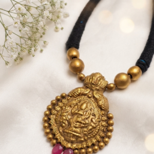 Handmade Black Thread Teracotta Necklace With Lakshmi