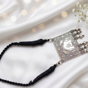 German Silver Square Pendant Thread Necklace For Women