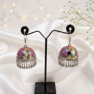 Hand Painted Radha Krishna Terracotta Jhumka Earrings