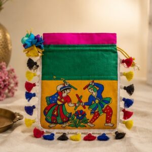 Traditional Dancing Couple Potli Gift Pouch – Green