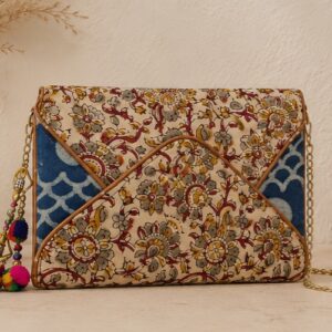 Handcrafted Floral Kalamkari Envelope Clutch