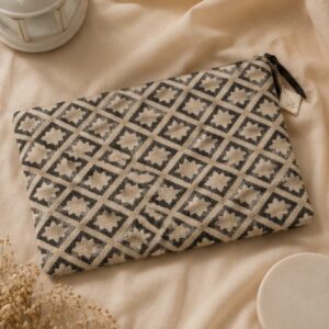 Natural Diamond Block Print Cotton Pouch