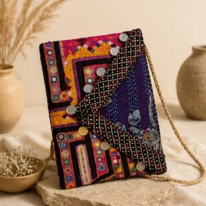 Boho Patchwork Embroidered Fabric Envelope Clutch for Women