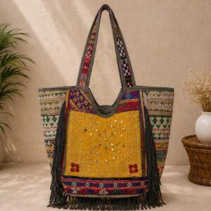 Handcrafted Tribal Embroidered Fringe Tote Bag