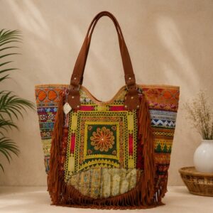 Women's Multicolor Ethnic Embroidered Boho Tote Bag