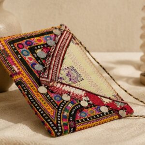 Handcrafted Patchwork Coin Embellished Ethnic Clutch Bag