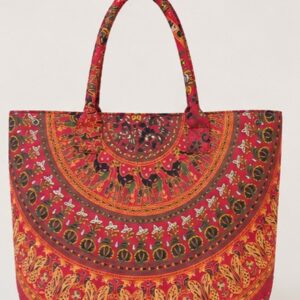 Women's Red Mandala Printed Canvas Tote Bag