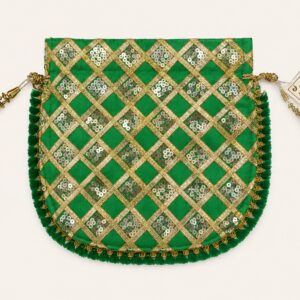 Designer Green Sequin Embroidered Potli Bag with Tassels