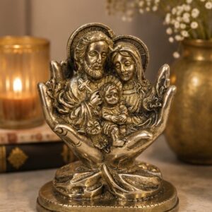 Holy Family Brass Statue with Protective Hands with Lord Jesus Christ, Mother Mary and Father Joseph
