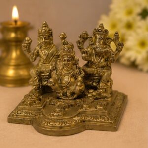 Premium Brass Laxmi Ganesha Saraswati Murti on Decorative Pedestal