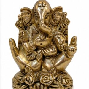 Sacred Brass Ganesha Idol Seated on Upright Protective Palm