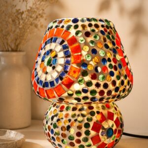 Colorful Rainbow Orbit Mosaic Glass Mushroom Table Lamp