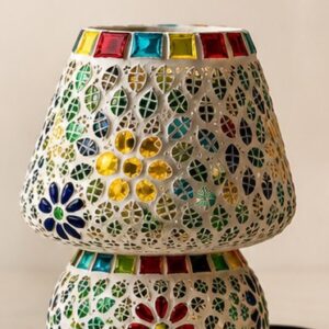 Vibrant Hand-Assembled Floral Glass Mosaic Table Lamp