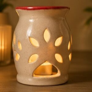 Handcrafted Ceramic Aroma Diffuser with Crimson Rim