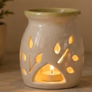 Speckled Urn Ceramic Diffuser with Soft Sage Green Rim