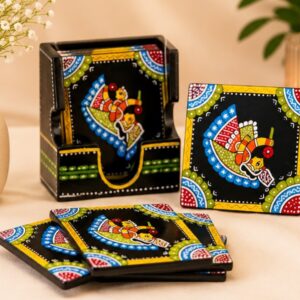 Traditional Hand-Painted Indian Folk Art Wooden Coasters