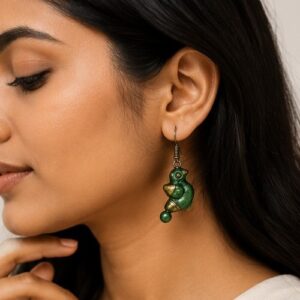 Handmade Green Terracotta Bird Hook Dangle Earrings