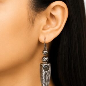 German Silver Carved Horn Drop Earrings with Stone